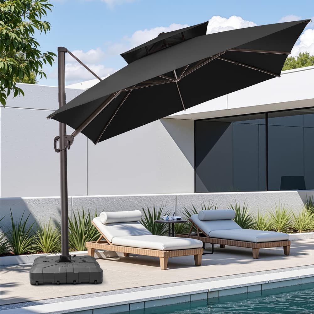 10.5ft Patio Outdoor Double Top Cantilever Offset Umbrella w/base