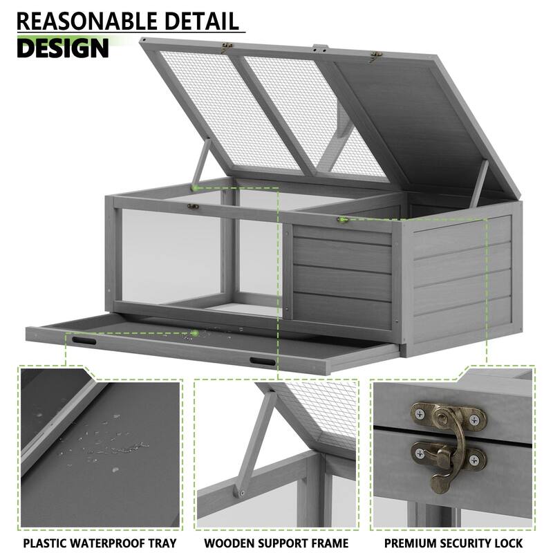 BOSSIN Tortoise Habitat with Detachable Legs, Wooden Tortoise House Reptile Cage for Small Animals with Lamp Holder