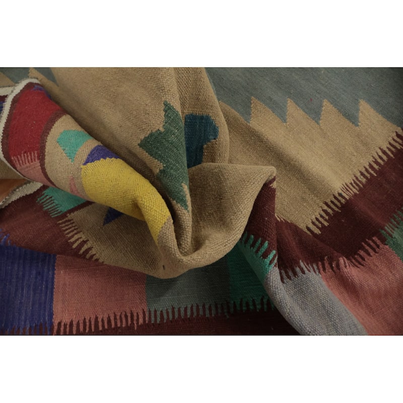 Hand Woven Oriental 100% Wool Carpet Southwestern Tribal Multi-Colored Kilim Area Rug - 9' 9'' X 9' 10''