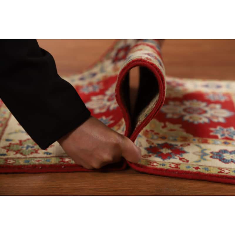 Red Geometric Kazak Accent Foyer Rug Handmade Oriental Wool Carpet - 2'0"x 3'0"
