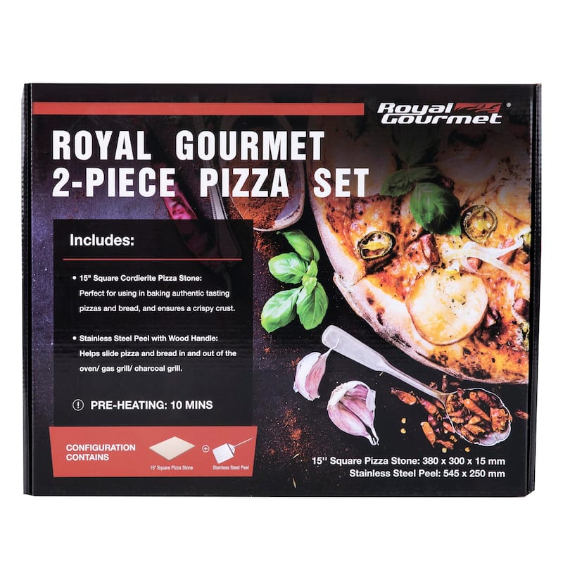 Royal Gourmet 2-Piece Pizza Set, 15-Inch Pizza Stone and Shovel