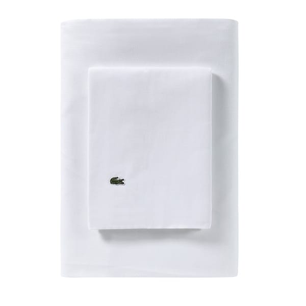 Lacoste Percale Cotton Crisp Feel Solid Sheet Set - Queen - White