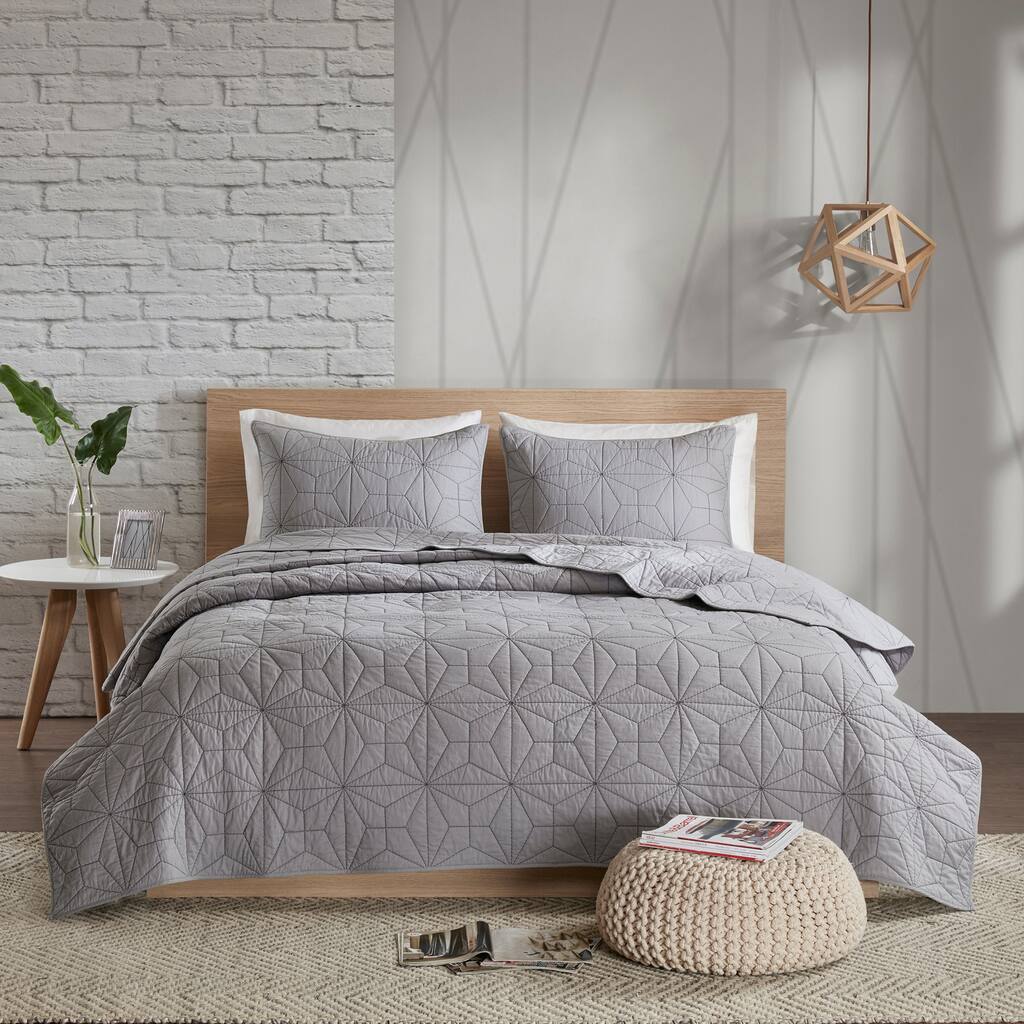 Urban Habitat Mason Grey 3 Piece Cotton Quilt Set
