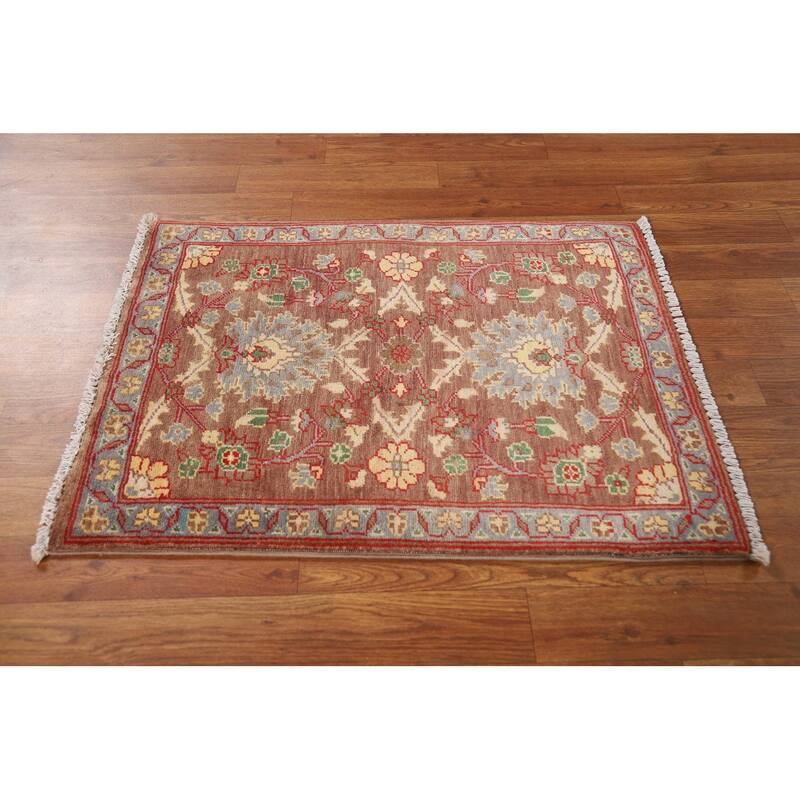 Brown Floral Kazak Oriental Foyer Rug Handmade Wool Carpet - 2'0"x 3'0"