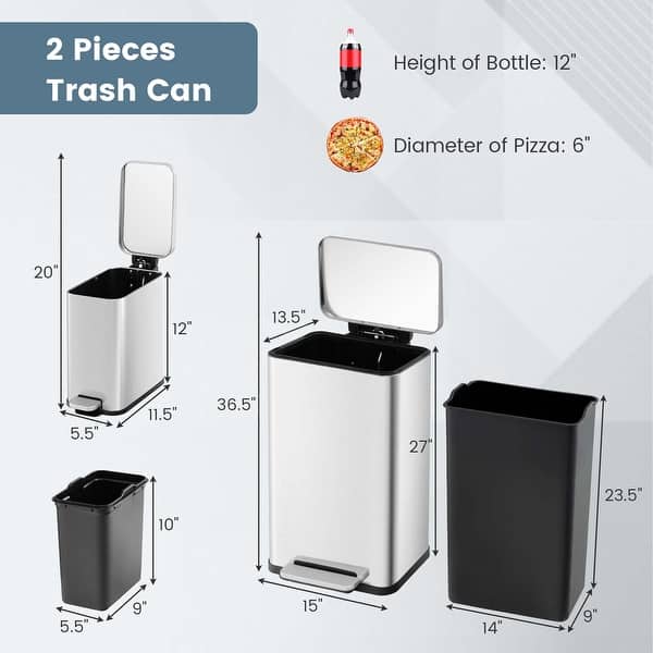 Costway 2 Pack Trash Can Combo Set with Stepon Pedal Removable Inner