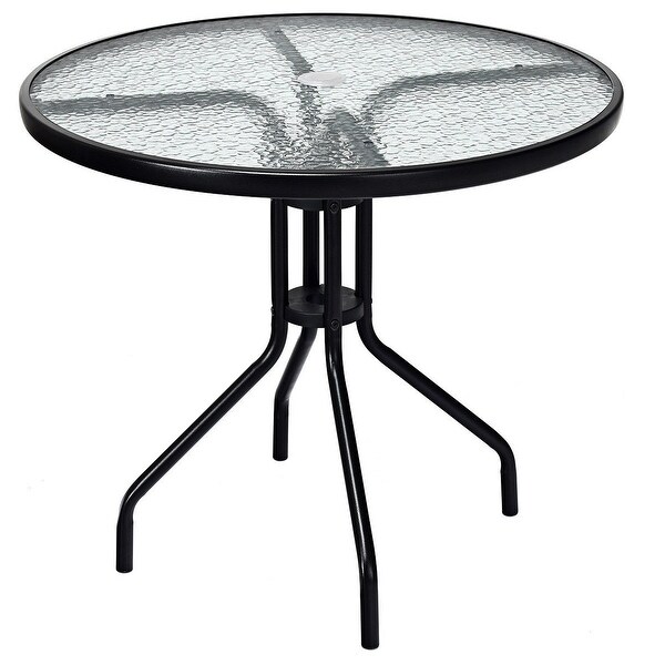 Details about   Garden Table 32" Patio Round Tempered Glass Top Dining Table with Umbrella Hole 