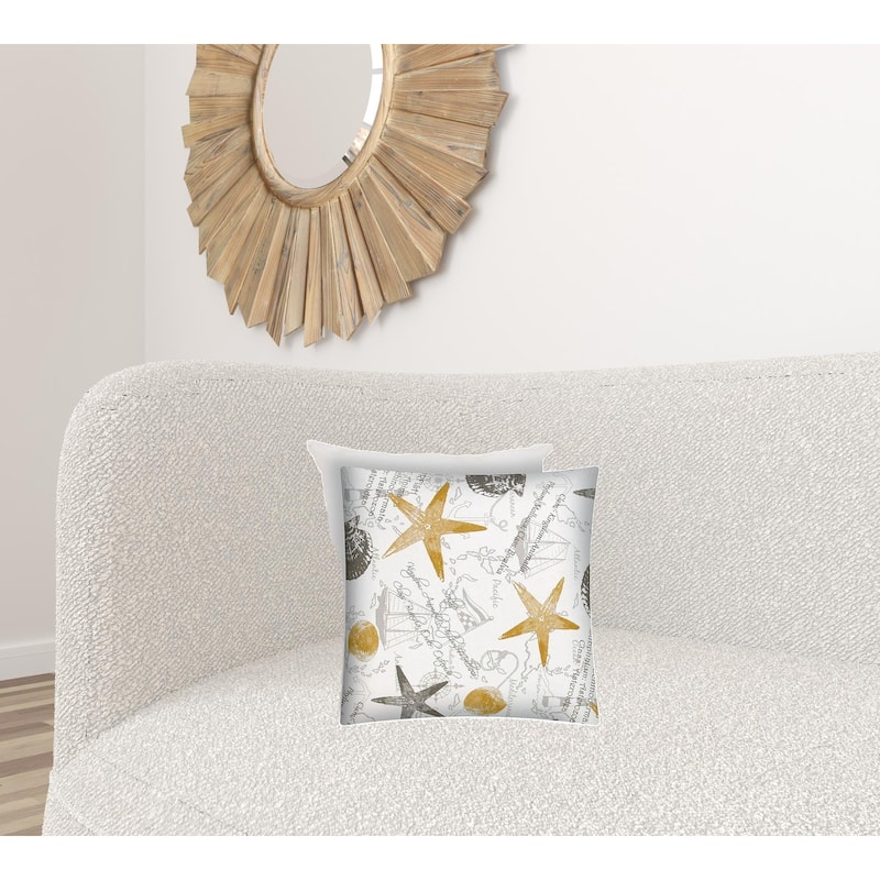 17" X 17" Gold And Cream Boat Zippered Coastal Throw Indoor Outdoor Pillow - 17" x 17" - Cream - 17" x 17"