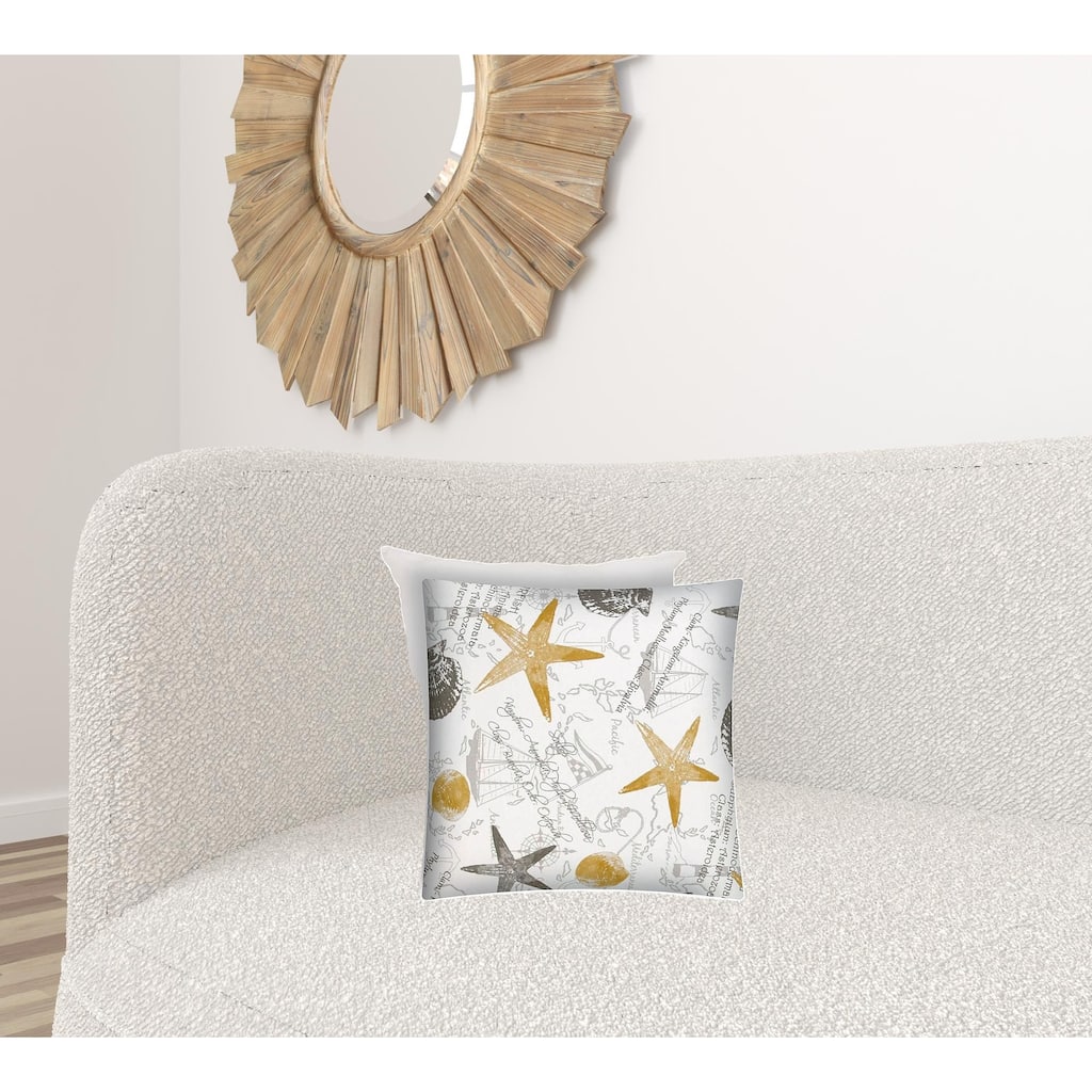 17" X 17" Gold And Cream Boat Zippered Coastal Throw Indoor Outdoor Pillow - 17" x 17"