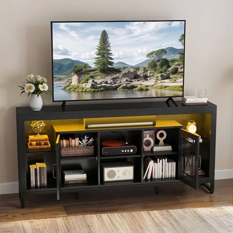 TV Stand for 43" to 75" TVs LED Acrylic Doors Power Outlets - 65 inches in width