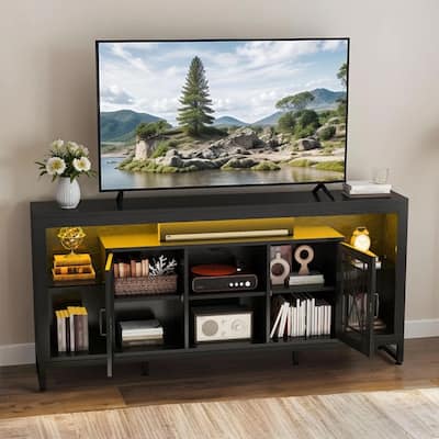 TV Stand for 43" to 75" TVs LED Acrylic Doors Power Outlets - 65 inches in width