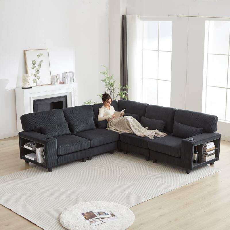 102.75" Corduroy L-Shaped Modular Sectional Sofa with Storage