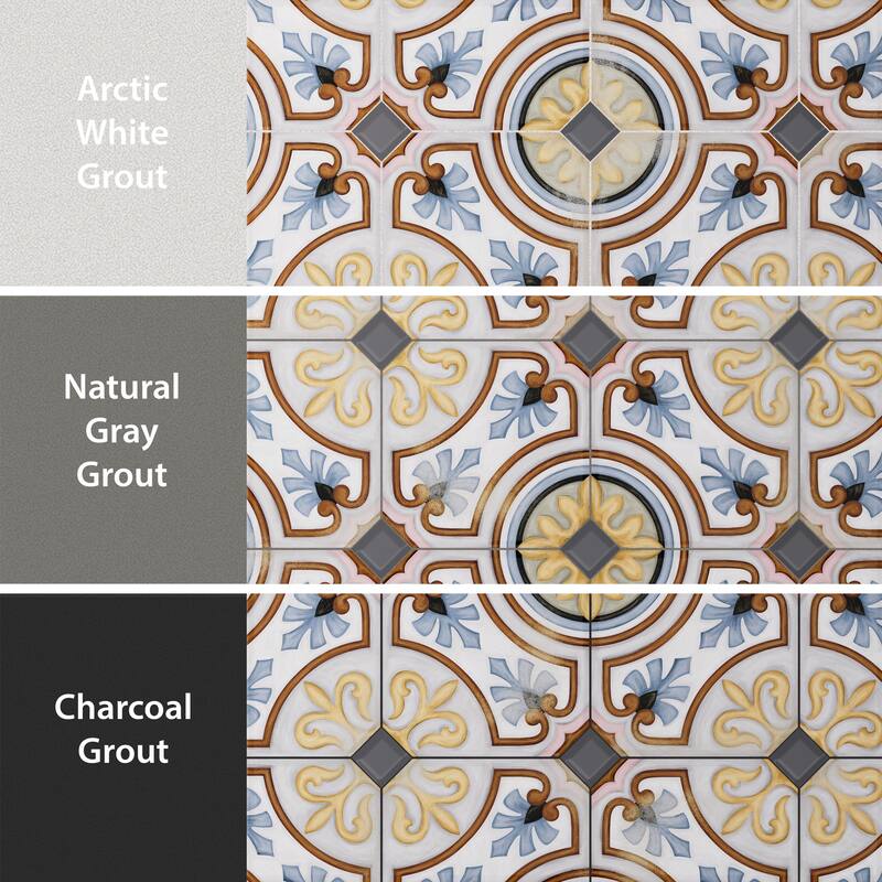 Merola Tile Vaudeville Octagon Deco Diglas with Taco Antracita 7-7/8" x 7-7/8" Porcelain Floor and Wall Tile
