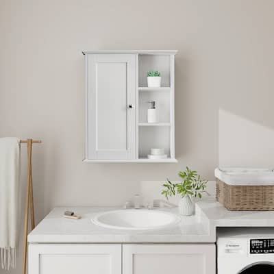 Bathroom Cabinet Wall Mounted Over The Toilet Storage Cabinet Laundry Hanging Cabinet Kitchen Pantry with Open Shelf, Beige