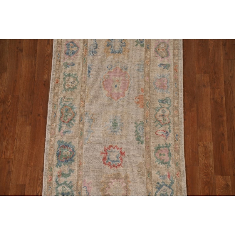 Hand-knotted Oushak Turkish Runner Rug Oriental Wool Carpet - 2'7"x 9'11"