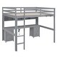 preview thumbnail 10 of 15, Full Size Loft Bed with Desk and 4 Drawers, Wood Guardrail Bed with Bedside Tray Multiple Storage Design, Charging Station