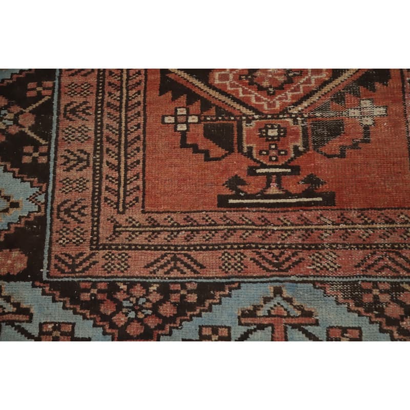 Hand Knotted Oriental 100% Wool Carpet Traditional Geometric Oranges & Rust Hamedan Area Rug - 6' 5'' X 4' 2''