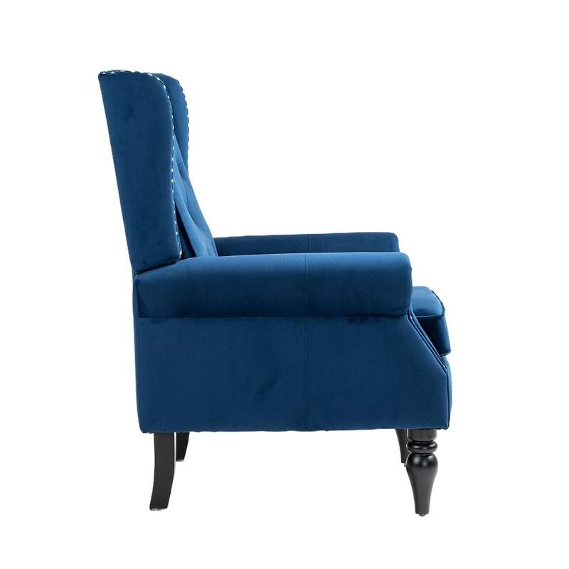 Transitional Wingback Accent Chair Armchair with Sturdy Wood Legs