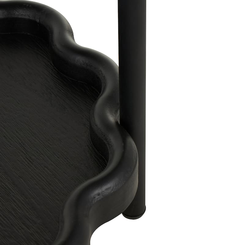 Wood Floral Inspired 2 Level Accent Table with Metal Legs - Black - Roche River Decor