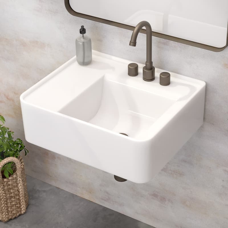 Rectangular Wall Mount Basin with Faucet Drilling Options and Rear Center Drain Location - 22" - White - 3 Hole