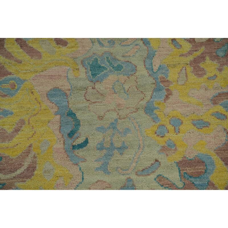Handmade Blue Floral Oushak Vegetable Dye Area Rug, Medallion Carpet - 9' 9'' X 8' 2''