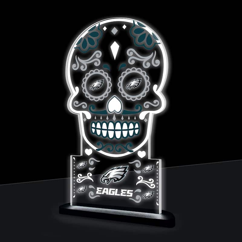 10" LED Tabletop Sugar Skull Halloween Desklite Sign, Philadelphia Eagles - Multicolor. - 10" x 7"