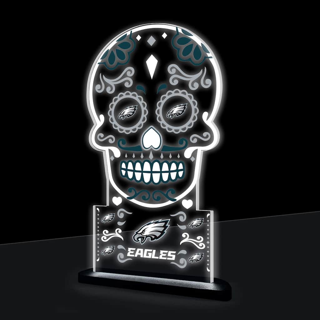 10" LED Tabletop Sugar Skull Halloween Desklite Sign, Philadelphia Eagles - Multicolor. - 10" x 7"