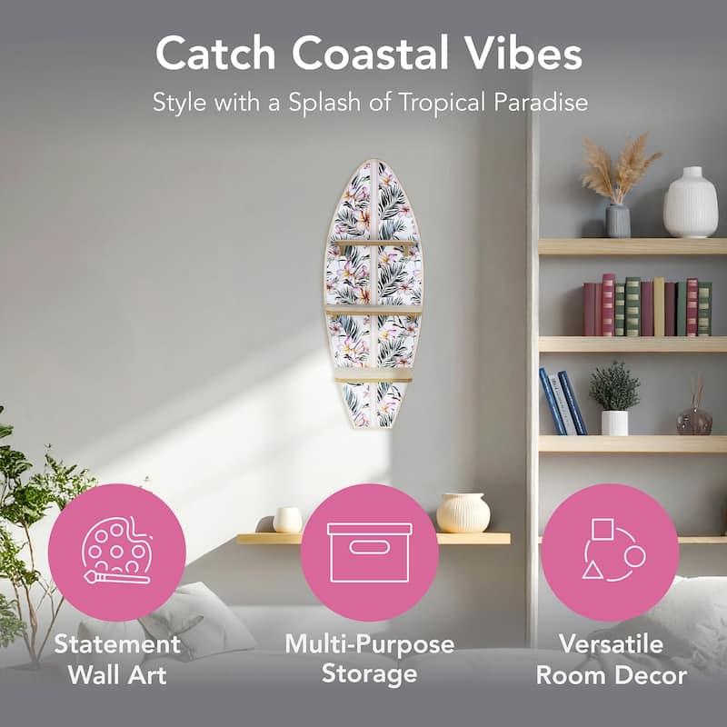 American Art Decor Surfboard Wall Shelf Coastal Beach Themed Decorative Wall Art Storage for Home or Office