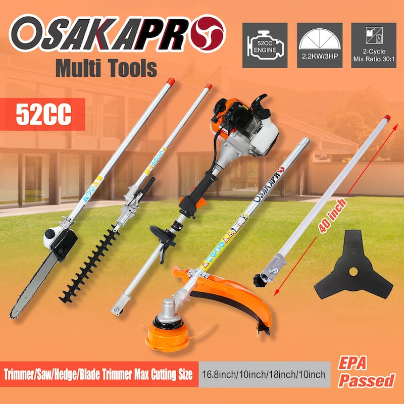 12 in 1 Multi-Functional Trimming Tool, 52CC 2-Cycle Garden Tool System with Gas Pole Saw, Hedge Trimmer, Grass Trimmer