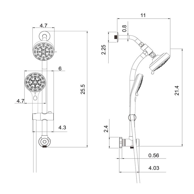 Topcraft Wall Mount Multi-Functional Dual Head Showerhead