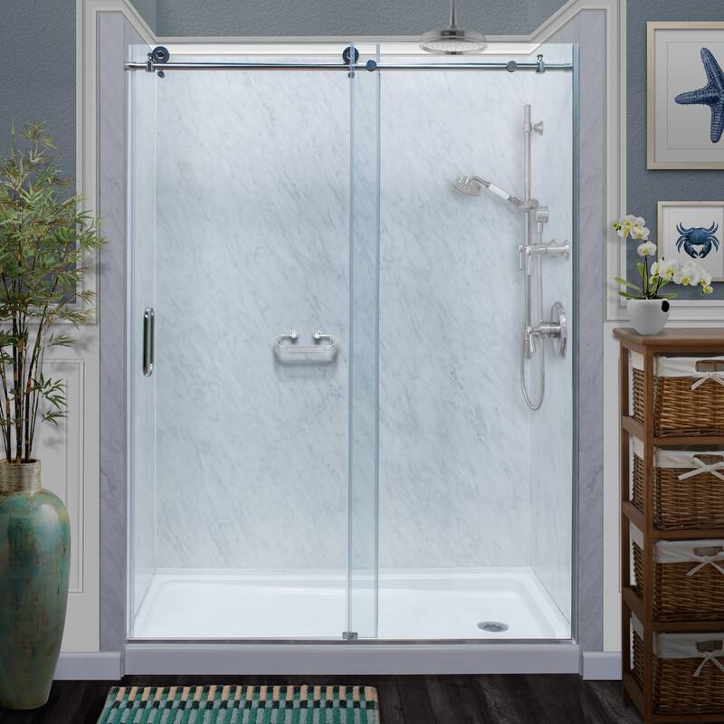 Miseno 76" High x 60" Wide Frameless Sliding Shower Door with Clear - Chrome