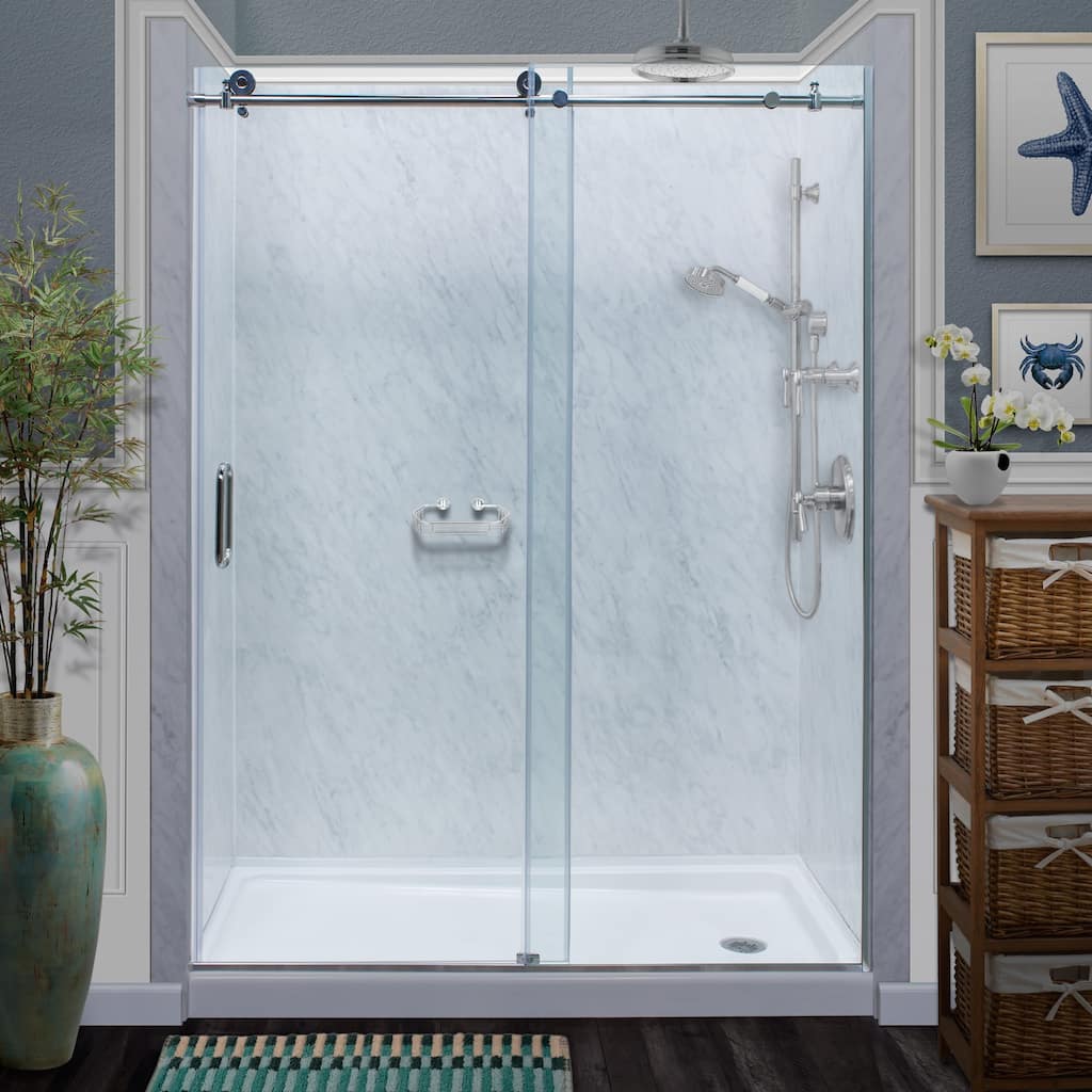 Miseno 76" High x 60" Wide Frameless Sliding Shower Door with Clear