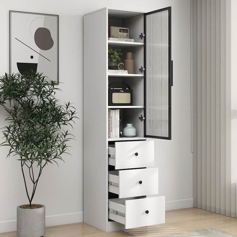 GDFStudio - Harry 70.87" Freestanding Multi-Function Pantry Cabinet with Pull-Out Shelves, Drawers & Microwave Stand