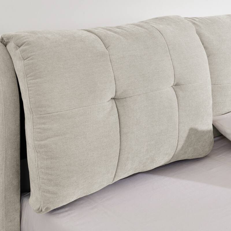 Luxury Upholstered Platform Bed with Integrated Headboard & Storage