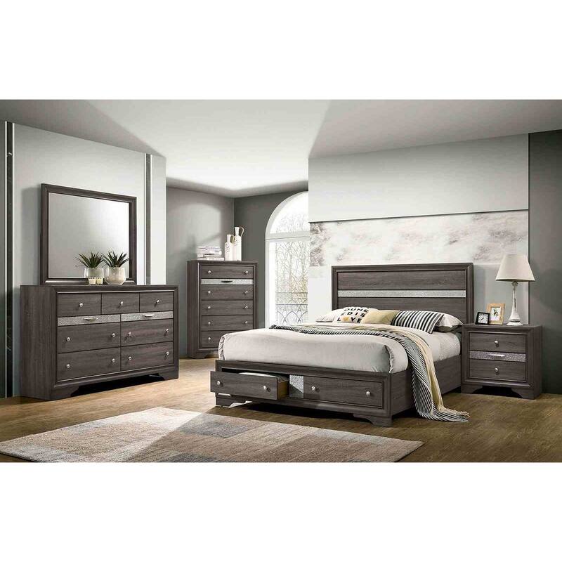 Contemporary Gray Finish Storage Bedroom Set Bed Dresser Mirror Nightstand Chest