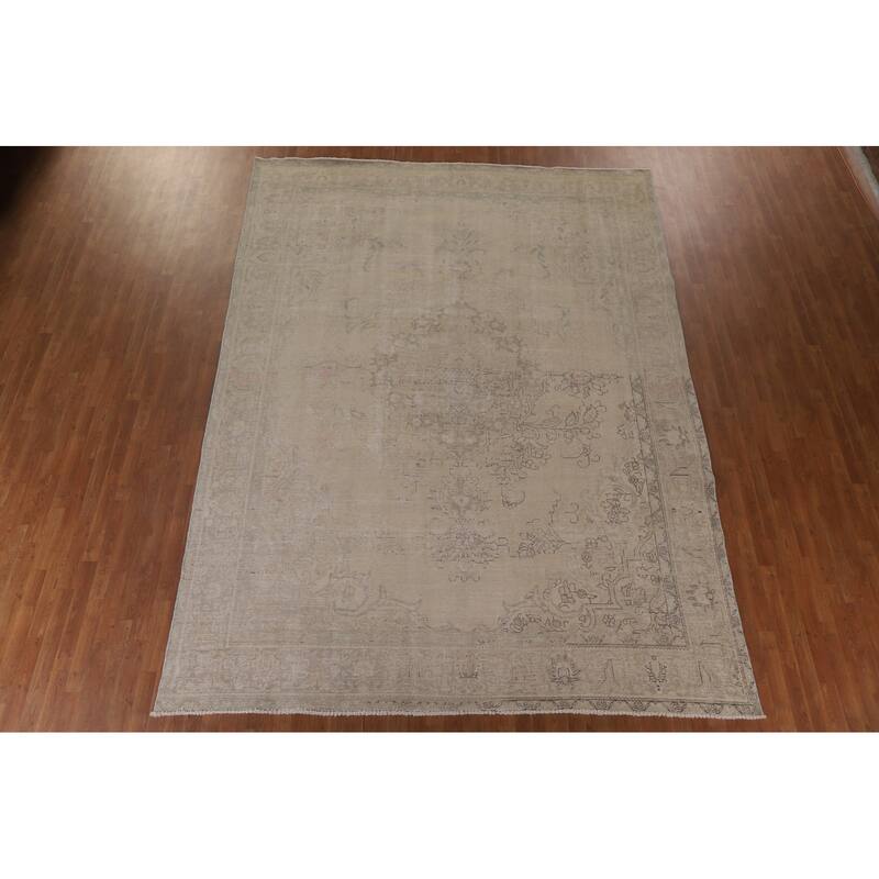 Hand Knotted Oriental 100% Wool Carpet Traditional Medallion Beige & Ivories Tabriz Area Rug - 12' 11'' X 9' 6''