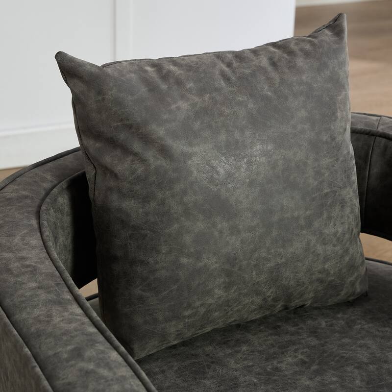Modern PU Accent Chair Sofa Chair with Wide Seat & Curved Back, Swivel Open Back Barrel Chair Lounge Chair