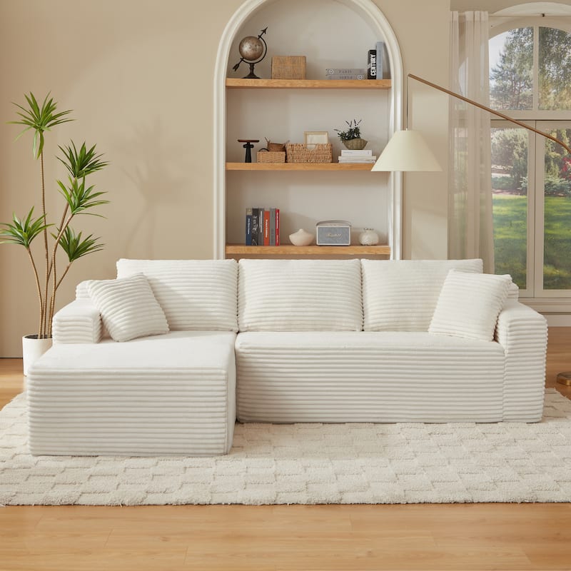 Corduroy Upholstery Cloud Modular Sectional Sofa with Chaise and Pillows, All-Foam Compression Design