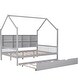 preview thumbnail 17 of 45, Wooden Full Size House Bed with Trundle,Kids Bed with Shelf, Gray