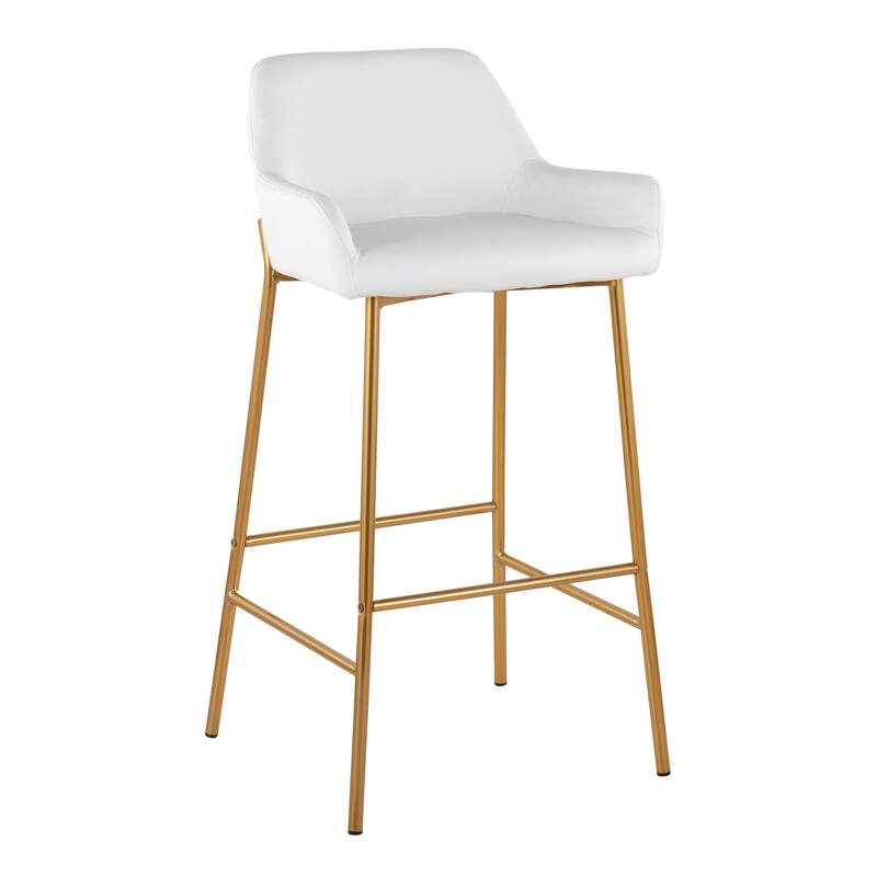 Silver Orchid Galotti Gold Fixed-Height Upholstered Bar Stool - Set of 2 - White Faux Leather