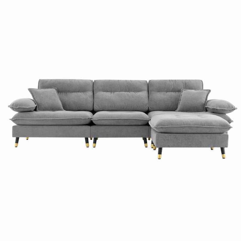 Grey 106'' L-Shaped 4-Seater Convertible Sectional Sofa with Adjustable Two-Tone Legs, Movable Ottoman