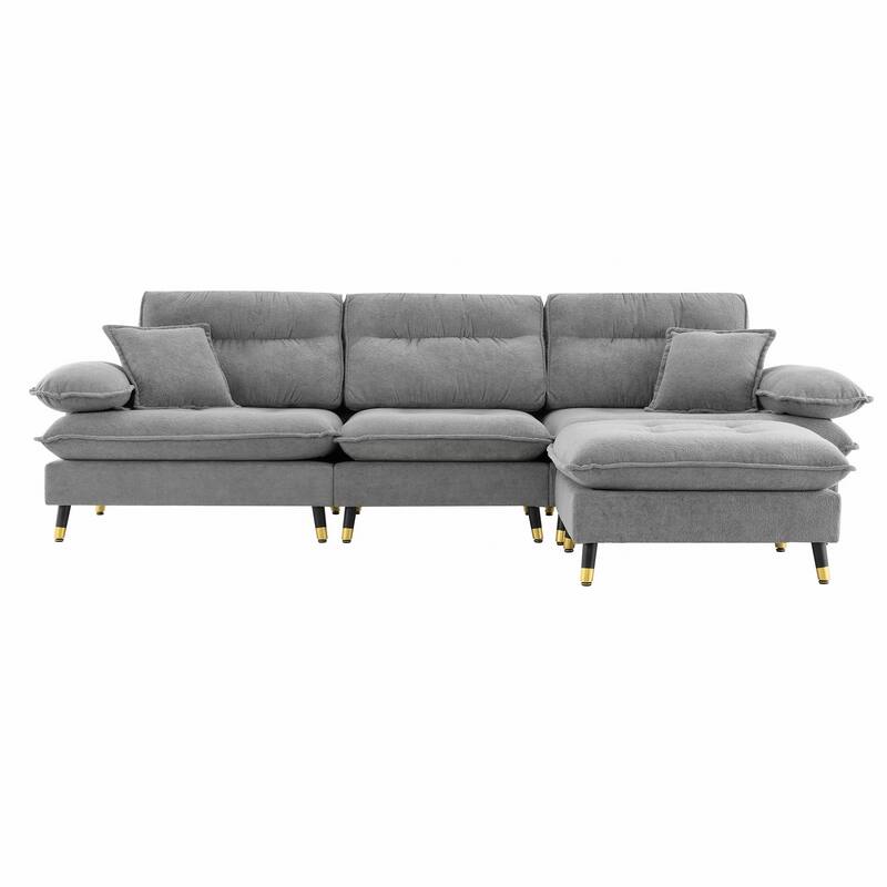 L Shaped Convertible Sectional Sofa, 4 Seat Tufted Couch Set