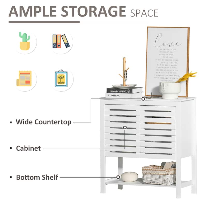 HOMCOM Modern Media Console Cabinet with Slat Double Doors, Enclosed Adjustable Shelf and Open Bottom Shelf, White - 11.75*30*32