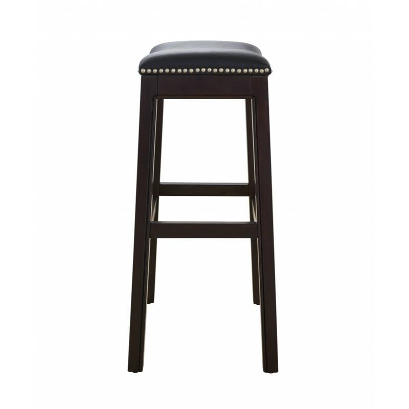 Linen Saddle Seat Bar Stool with Nail Head Trim and Footrest