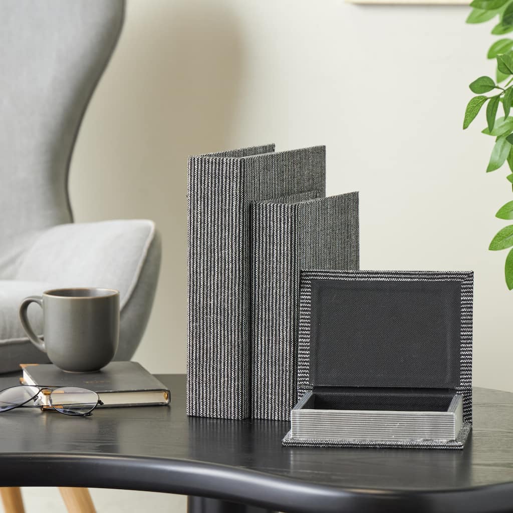 Multi Colored Fabric Storage Book Decorative Box (Set of 3)