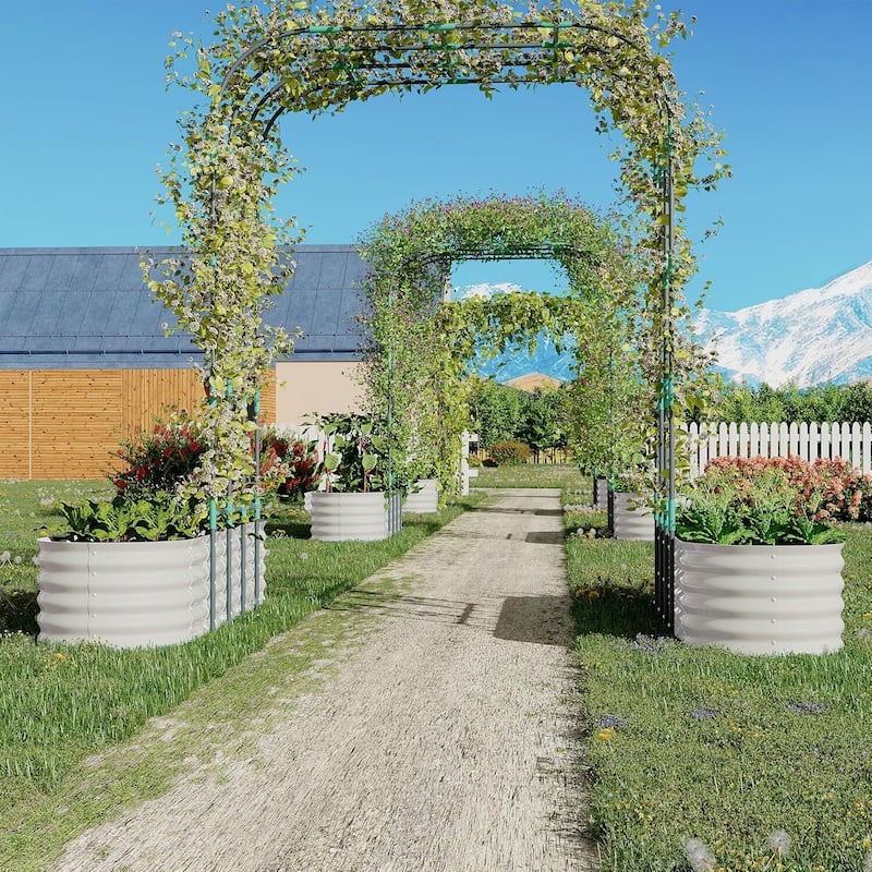 Galvanized Vertical Garden Kit,​​ 95" Tall Arch Trellis + 2 Raised Planter Boxes - N/A