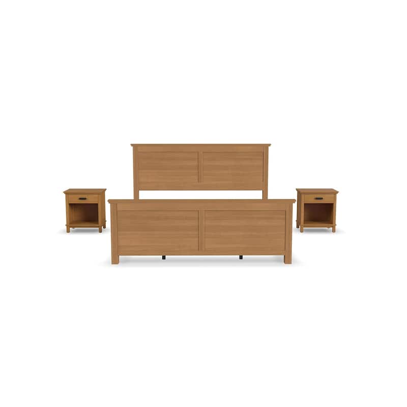 Oak Park Brown Wood King Bed and Two Nightstands