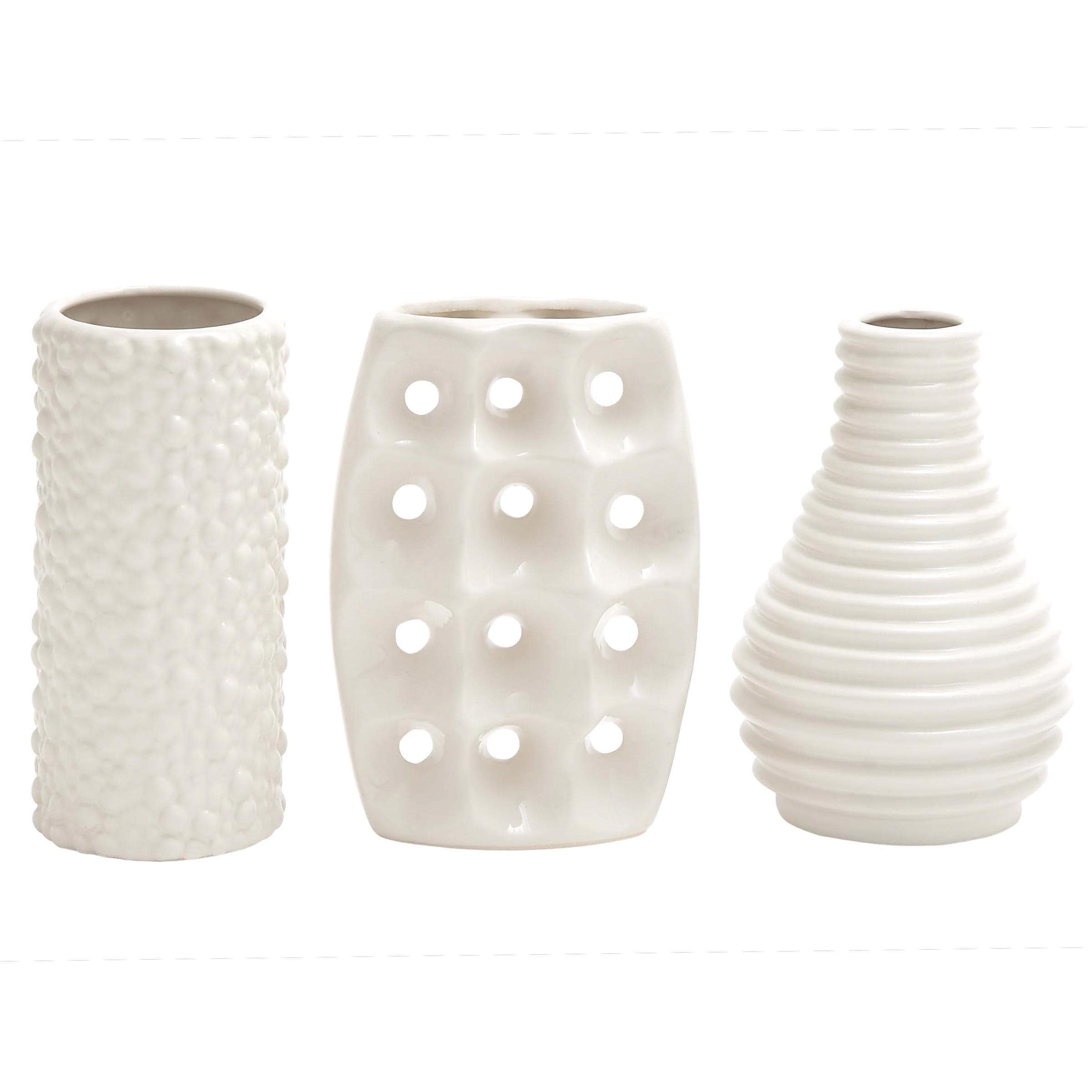 Ceramic Decorative Vase with Varying Patterns - Set of 3 White - CosmoLiving by Cosmopolitan