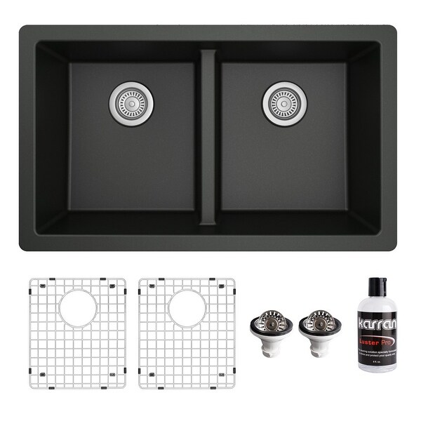 Karran 32" Undermount Double Equal Bowl Quartz Kitchen Sink Kit - 32" x 19.5" x 9". Opens flyout.