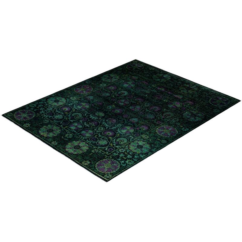 Overton Hand Knotted Wool Vintage Inspired Modern Contemporary Overdyed Black Area Rug - 8' 3" x 10' 4"