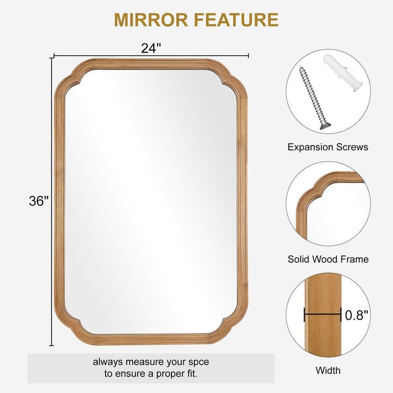 Decorative Scalloped Corner Rectangle Farmhouse Style Wall Mirror